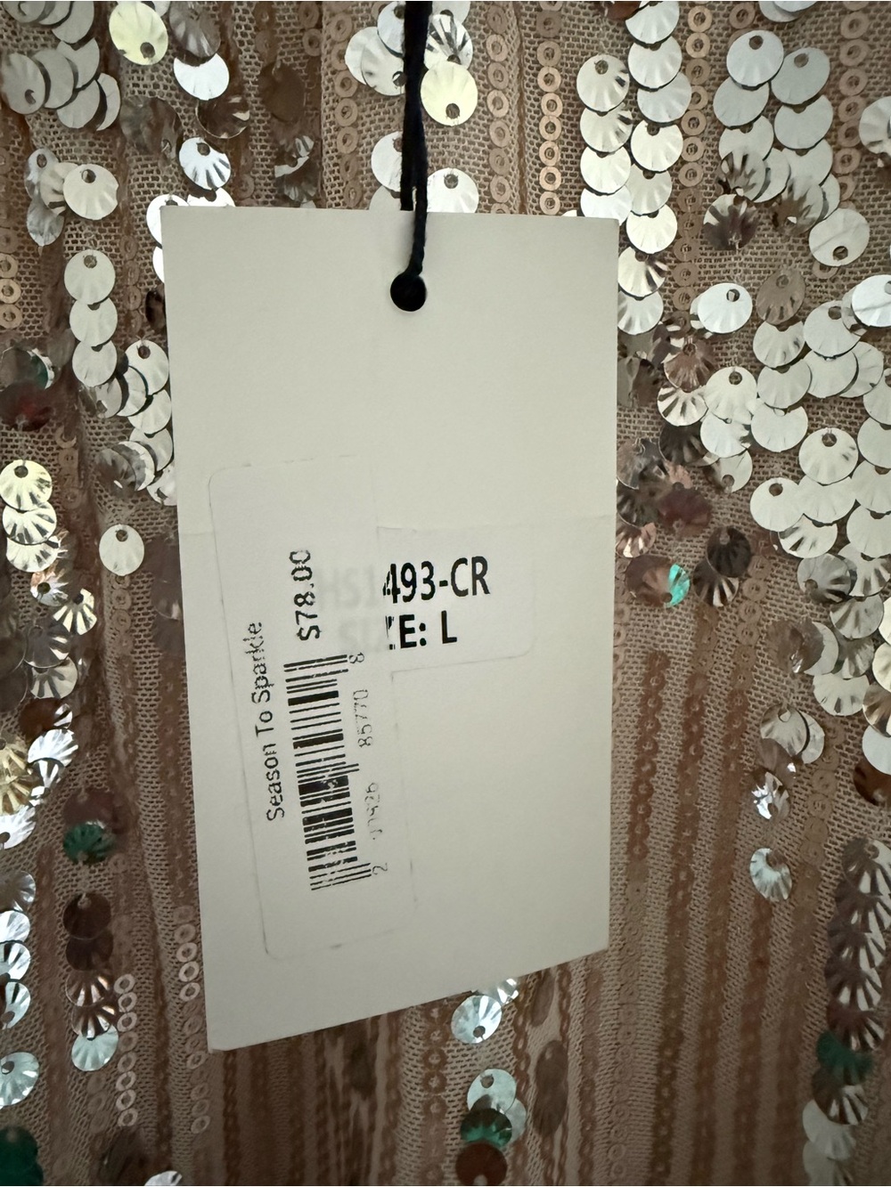 THML Season To Sparkle Champagne Sequin Puff-Sleeve Top - Picture 3 of 5